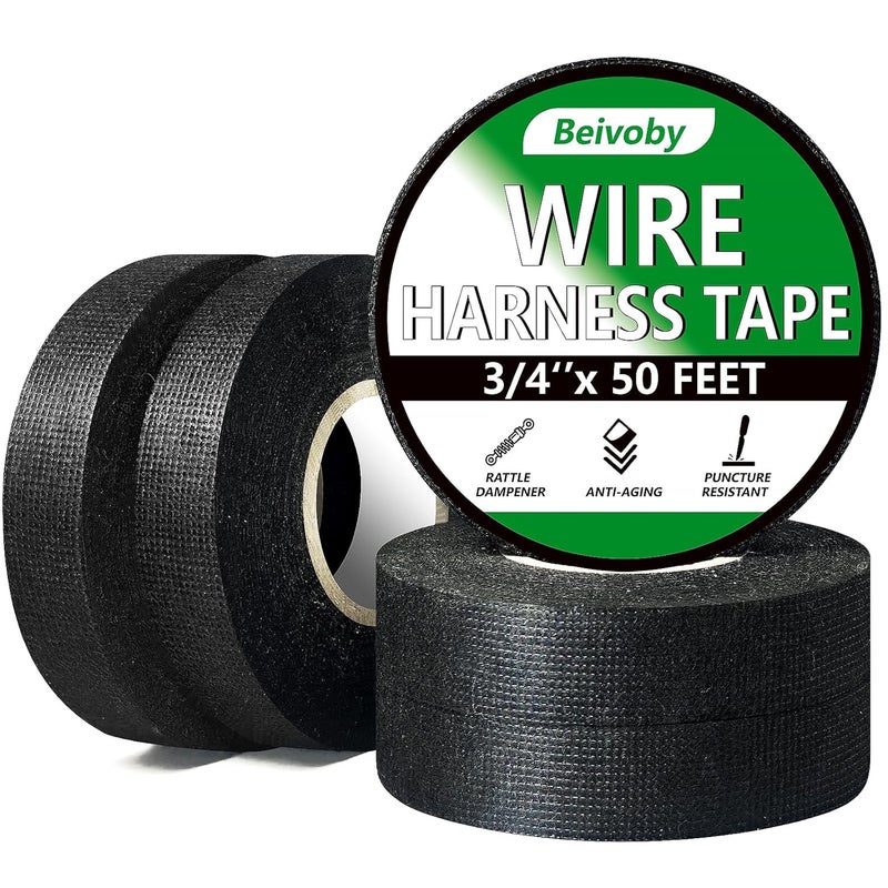 BEIVOBY 5 Rolls High Temp Wire Harness Tape (250FT Total) – OEM-Grade Automotive Cloth Fabric Tape for Engine Wiring Loom, Electrical Cable Protection & Noise Damping - 3/4 in x 50 ft - Image 1